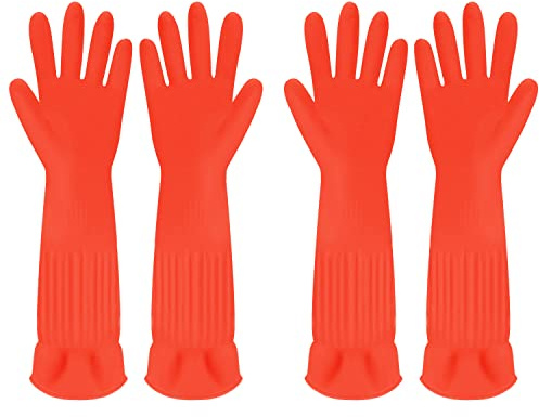 Discoball 2 Pairs Rubber Cleaning Gloves Non-slip Kitchen Dishwashing Household Glove, Long Sleeve, Reuseable