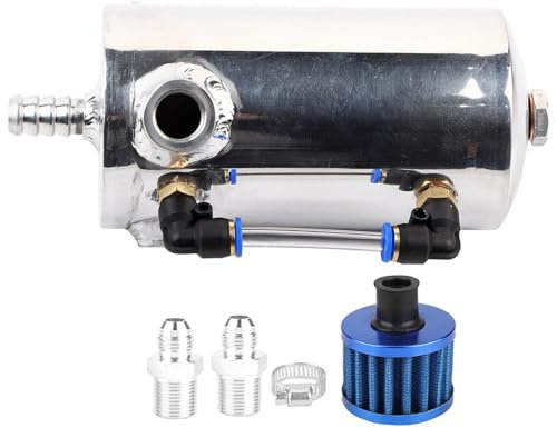 Heitune Récupérateur Huile Moteur, Universel Oil Catch Can Récupération Des Vapeurs D'huile Moteur En Aluminium De 0.5l, Avec Filtre à Air, Tuyau Et Autres Accessoires(Argenté)