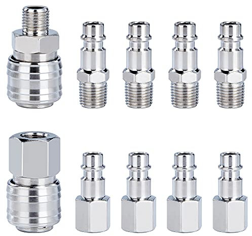 QIMEI-SHOP Attacchi Rapidi Aria Compressa 1/4 BSP Raccordi Aria Compressa Europeo per Tubo dell'aria Compressori Maschio Femmina 10 Pezzi
