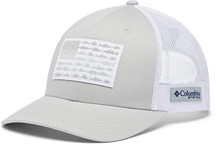 Columbia Unisex Unisex PFG Fish Flag Mesh Snap Back Hat, Cool Grey/White, One Size