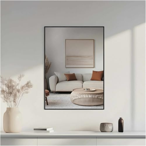 nielsen HOME Wandspiegel, 50 x 70 cm, Aluminium, Schwarz matt, Spiegel für alle Wohnbereiche, Hoch- & Querformat, anpassbare Aufhänger, Alpha