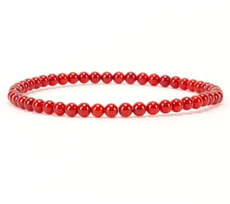 Cherry Tree Collection - Small, Medium, Large Sizes - Gemstone Beaded Bracelets For Women and Men - 4mm Round Beads (Red Agate, Medium)