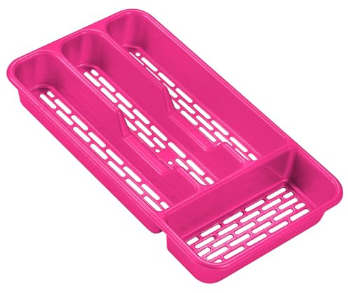 Small Tier Cutlery Tray Classic in Fuchsia | BPA Free Plastic Drawer Organizer with 4 Compartments | Durable Kitchen Storage for Spoons Forks Knives Kids Cutlery | Space Saving Design