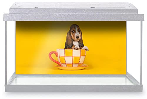 DV DESIGN Fish Tank Background 90x45cm - Cute Puppy Teacup Basset Hound Dog Waterproof Vinyl Static Cling #16254