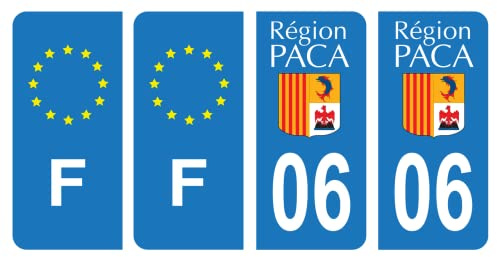 HADEXIA Aufkleber für Nummernschild, Departement 06 Alpes-Maritimes Alpes-Maritimes Alpes-Region PACA & F Frankreich Europa, 4 Stück