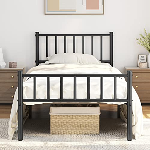 Yaheetech Twin Size Metal Platform Bed Frame with Spindle Headboard, Black