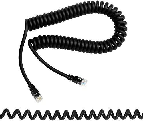 RIIEYOCA RJ12 Telephone Cord, 6P6C Male to Male Telephone Straight Wired Cable, Retractable Spring Cable(1.5m/4.92ft, Black)