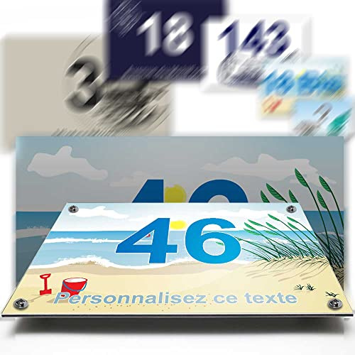 Plaque aluminium/polyethylene numéro rue décorative - pour maison, garage, porte, et boite aux lettres - collection marine : 2 lignes personnalisables