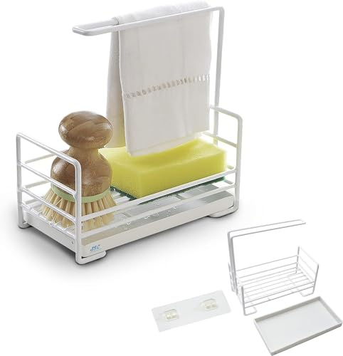 SIC Schwammhalter für die Küche, Organizer für Schwämme, Tücher, Spülbecken, Schwammhalter und Küchentücher, rostfreier Stahl, mit herausnehmbarer Abtropfschale (1)
