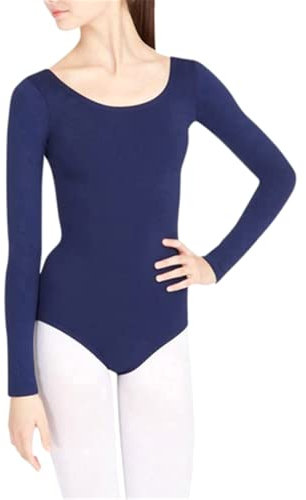 Lifup Damen Ballettanzug Langarm Body Gymnastikanzug Ballett Trikot Einteiler Bodysuit Marineblau 2XL