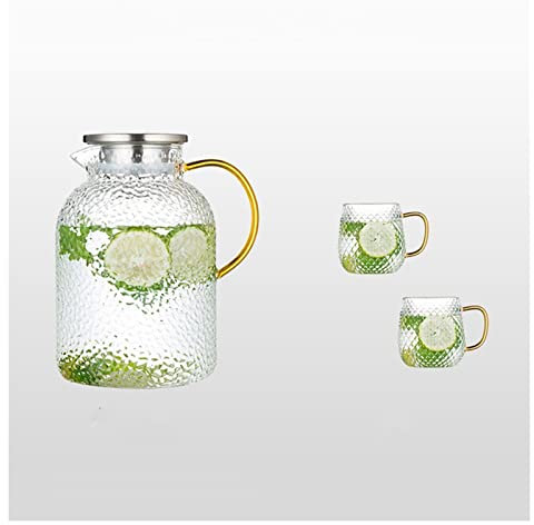 Buvez des pichets à thé Cold Eau Carafe Bouilloire en verre Grand Capacité pichet Cafetière à la maison avec petites tasses avec couvercle en bambou for lait de thé glacé Lait de limonade Bouteilles d