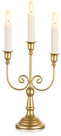 Sziqiqi Bougeoir Candélabre en Métal Doré - 29,5 cm de Haut Bougeoirs Bougeoirs À 3 Bras pour Bougies Coniques pour Centres de Table de Dîner Aux Chandelles Décorations de Cheminée dDe Noël