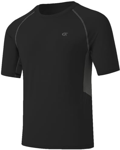Huayuzh Mens Swim Shirts Short Sleeve Rash Guards Rashguard UPF 50+ Quick Drying T-Shirts Surfing Pool Beach Sports Top Black XL