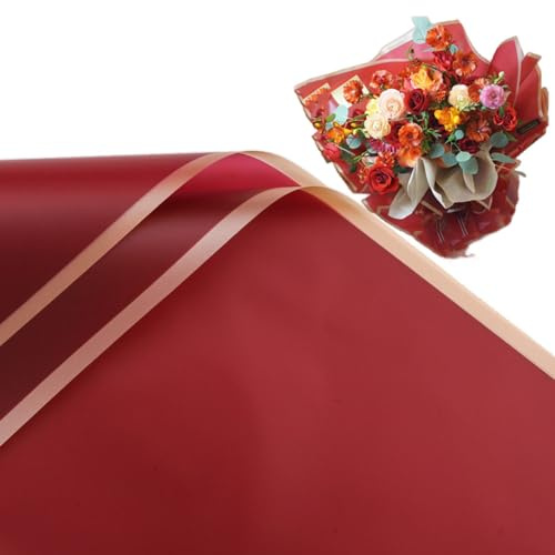 XZJMY 20 Blatt Geschenkpapier mit goldfarbenem Rand, Geschenkverpackung, florales Papier, Floristenstraußbedarf, wasserdichtes Blumen-Geschenkpapier für DIY-Handwerk, 57x57 cm (rot)