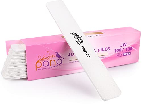 10PCS Jumbo Size PANA Professional Double Sided Nail Files - White, 100/180 Grit - Emery Board Nail Buffering File Manicure Pedicure Nail Polisher Washable