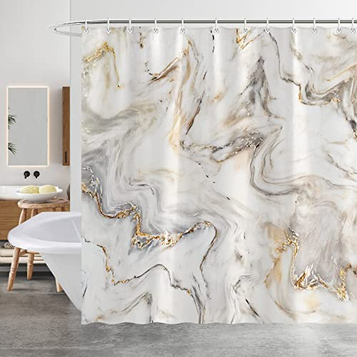 Figarge Duschvorhang Antischimmel, Wasserdicht, Polyester Stoff, Waschbar Duschvorhänge, 180 x 180 cm Shower Curtains für Badewanne und Badezimmer Mit 12 Haken (Marmor)