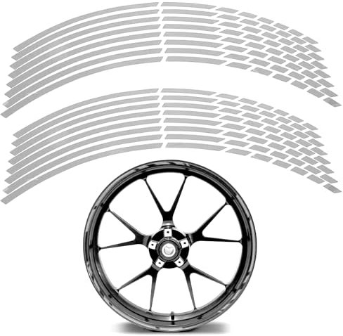 Adhesivos para llantas,Pegatinas Llantas Moto,Reflectante Pegatinas para Llantas,Tiras Adhesivas para Llantas de Moto,Pegatina del borde de la llanta,para bicicletas,motos y coches,Plateado,16 piezas