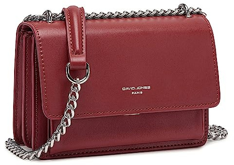 David Jones - Damen Kleine Umhängetasche - Crossbody Bag PU Leder Frau - Ketten Handtasche Mini Tasche Klappe - Elegante Schultertasche Mode Abendtasche - Alltag Reise Schick Stilvoll - Weinrot