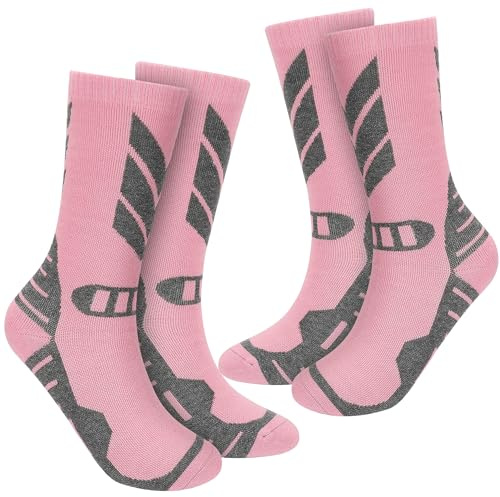 Wanchel Calcetines de esquí cálidos para niños, 2 pares de calcetines de esquí hasta la rodilla, Rosado, 6-9 Años