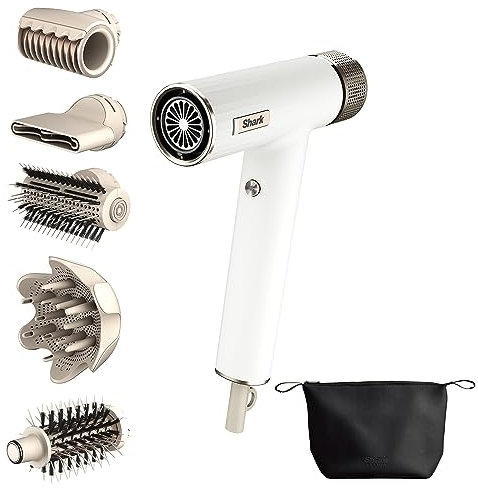 Shark SpeedStyle Hair Dryer & RapidGloss Finisher with Storage Bag, 5 Stylers, For All Hair Types, Ultra Fast Drying, Smooths Flyaways, No Heat Damage, Automatic Settings, Ionic, Silk HD352UK