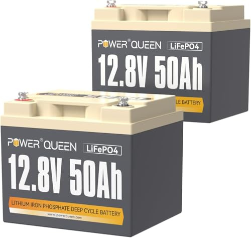 Power Queen Batterie 12V 50Ah LiFePO4(Pack de 2), Rechargeable Batterie avec 50A Protection BMS et 4000-15000 Cycles Profonds, sans Entretien Parfait pour Camping-Car, Système Solaire, E-Scootern
