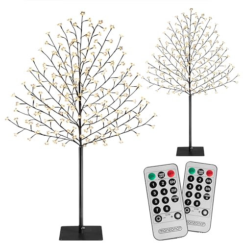 MONZANA® Kirschblütenbaum 2er Set 180 cm 200 LED Warmweiß Außen Innen Künstlich Groß Deko Weihnachten Weihnachtsdeko Kirschbaum Leuchtbaum Lichterbaum
