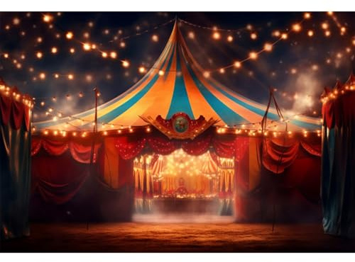 YongFoto 3,5x2,5m Cirque Carnaval Toile de Fond Ciel Nocturne Grande Tente Paillettes Lumières Fée Fond de Photo Cirque Enfants Adultes Bannière d'événements Amusement Accessoires de Photographie