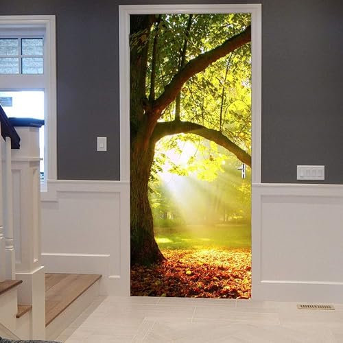 Türaufkleber Türtapete Türbilder Türposter Selbstklebend 3D Sonnenscheinwald-Laublandschaft 90 X 200 Cm Pvc Wasserdicht Abnehmbare Wandbilder Für Schlafzimmer Haus Bad Wc Büro Dekoration - -1A7Q/O7W7