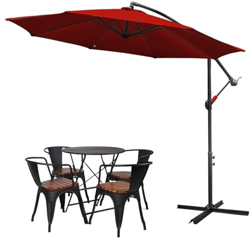 Tubiaz Sonnenschirm 350cm Ampelschirm Groß Alu Kurbelschirm mit Ständer Parasol UV-Schutz Wasserdicht Gartenschirm Marktschirm für Balkon, Garten, Terrasse,Rot