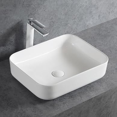 BERNSTEIN Aufsatzwaschbecken aus Keramik KW6127-50 x 39 x 13 cm - 5 Jahre Garantie - Keramik-Waschbecken, Aufsatzbecken in Weiß glänzend - eckiger Waschtisch mit abgerundeten Ecken