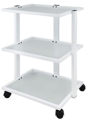 BEAUTEK Carrello da appoggio 3 B SF bianco | Carrello cosmetico con 3 ripiani in vetro, porta lampada con lente di ingrandimento, 4 ruote, 16 kg | Carrello mobile per studio cosmetico