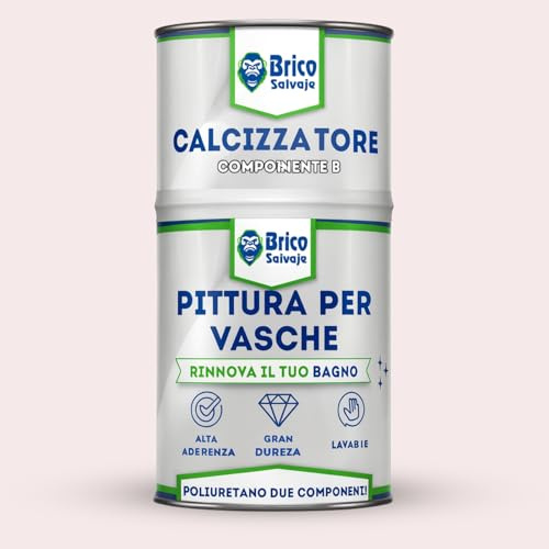 BRICOSALVAJE 2K Badewannenlack 750 ml (600 ml + 150 ml Härter) – Badewannenbeschichtung für Badewanne & Duschwanne, PU-Polyurethan, wasserfest, abriebfest – Glänzend – Farbe: Hellrosa Marilyn