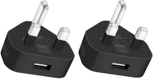 iphones charger (2 pack) UK Plug USB Mains Charger Adapter 1AMP 1000mAh Fast Speed Travel Wall Charger Compatible with iPhone, i-Pad, i.Pod, and Samsungs, Galaxy Tab, Huawei, Tablet, Devices (BLACK)