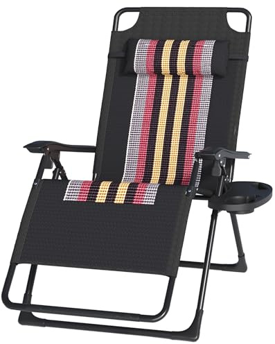 T-ZBDZ Chaise Longue de Jardin Pliable Transat Bain de Soleil Inclinable, Chaise Longue Pliante avec Porte-Gobelet, Fauteuil Relax Jardin Dossier réglable pour Extérieur Terrasse, Noir
