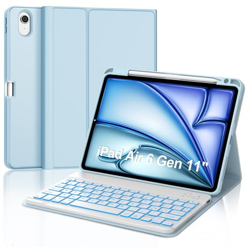 WINCHKING Cover Tastiera per iPad Air 11 M4 2026/M3 2025/M2 2024, Azzurro | Custodia con Bluetooth Rimovibile Retroilluminata Tastiera per iPad Air 11 Pollici M4/M3/M2, Italiano QWERTY