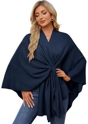 PULI - Poncho elegante da donna in maglia, poncho, mantelle, apertura anteriore, sciarpa avvolgente versatile con linguetta, Taglia unica