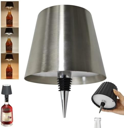 Pridola Wireless Bottle Lamp, Wine Bottle LED Light, 3/RGB Color Stepless Dimming Wine Bottle Lampshade Decorative Lights, Touch Control Table Lamp Breathing Light for Bar Restaurant Room Party