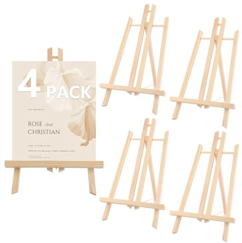 GBACHOOSE 4 Stück Staffelei Holz, Tischstaffelei 40 cm, Holzstaffelei Klein, Leinwand Ständer, Staffelei Tisch für Gemälde, Kinder Kunst, Handwerk, Klappbar und Höhenverstellbar
