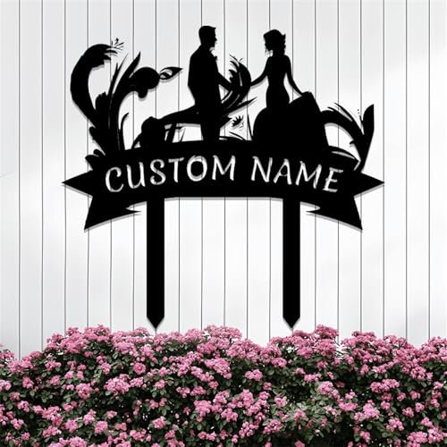 Riaeelvs Personalisierte Gartenschilder für Liebhaber, Metall-Hofkunst, Paar-Gartenstecker, Metall-Hochzeitsschild, Party-Rasen-Dekoration, Terrassenschilder und -dekoration im Freien, personalisierte