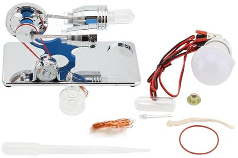 CHEOTIME Stirlingmotor-Modell, Heißluft-Stirlingmotor-Motormodell aus Aluminiumlegierung, Lernspielzeug, Stromgenerator mit bunter LED-Glühbirne und Lichterkette (Blau)
