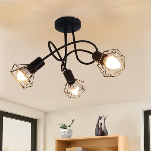 Glitzerlife LED Deckenstrahler 3 Flammig Deckenleuchte Schwarz Vintage | Deckenlampe E14 Spotlight Industrial Deckenspots Küche Flur Schlafzimmer Wohnzimmer Ohne Leuchtmittel