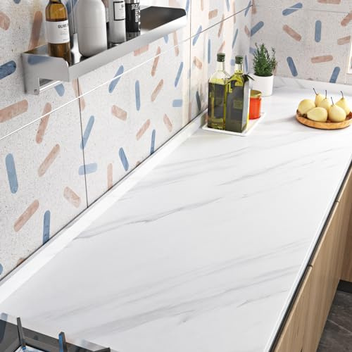 Livelynine Klebefolie Möbel Marmor Weiß Grau Folie Arbeitsplatte Küche Marmor Hellgrau Wasserfest Möbelfolie Selbstklebend Küche Tischplatte Marmoroptik Tapete Selbstklebend Badezimmer Wand 40CMx2M