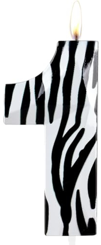 Yiran Zebra Wild One Geburtstagskerze, Zahl, metallisch, 3D, schwarz-weiße Streifen, 1, Geburtstagskuchendekoration, Geburtstagskerze, Kuchenaufsatz für Jungen und Mädchen, Dschungeltier-Thema,
