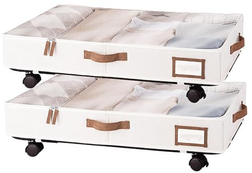 2 Confezioni di contenitori sottoletto su Ruote, scatole contenitori sottoletto, Organizer per cassetti sottoletto per Scarpe e Coperte,Bianca