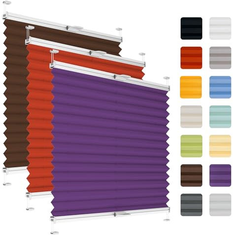 Fenster Plissee ohne Bohren zum Kleben auf Rahmen - Thermo Plisseerollo Innen - Rollo Jalousie, auf den Fensterrahmen, Faltrollo, Sichtschutz, Blickdicht, für Fenster & Tür - Violett, 30 x 70 cm