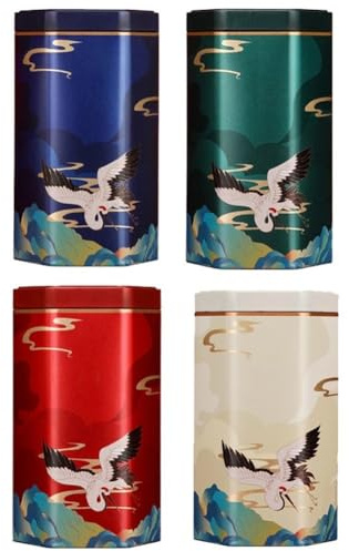 Zghhc 4pcs/set Tea Tin Canisters Tea Jar Storage Box Small Coffee Tea Storage Jars Sealed Loose Leaf Tea Tin Canister with Airtight Lid Chinese Style Packing Box(random Color)