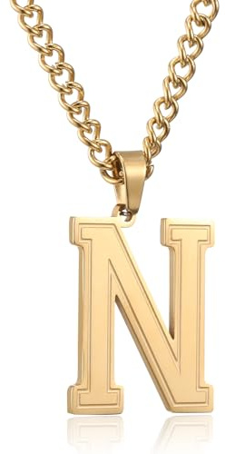 Herren Kette mit A-Z Buchstaben Anhänger Edelstahl Silber/Gold/Schwarz | Halskette 60cm,Ostern Vatertag Geburtstag Geschenke für Männer