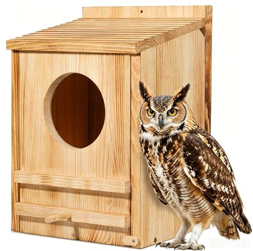 Großes Eulenhaus, Eulen-Nistkasten für draußen, Nisthaus aus Holz, große handgefertigte Vogelhäuser für draußen, geeignet für Wildtierscheune, östliches Kreischen, tolles Horn, einfache Montage
