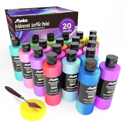 ABEIER Schillernde Acrylfarben Set, 20 Chamäleon Farben (8.45oz/250 ml) | Farbwechsel, ungiftig, hochviskos, reichhaltige Pigmente, mischbar, Farben auf Felsen,Leinwand, Holz, Stoff, Keramik, Stein
