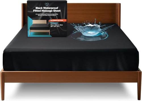 Coprimaterasso Impermeabile Extreme Queen con Angoli 35cm, Nero | Lati a copertura totale. Protegge da olio da massaggio, acqua e silicone. Antimacchia, silenzioso, anallergico. Nuru
